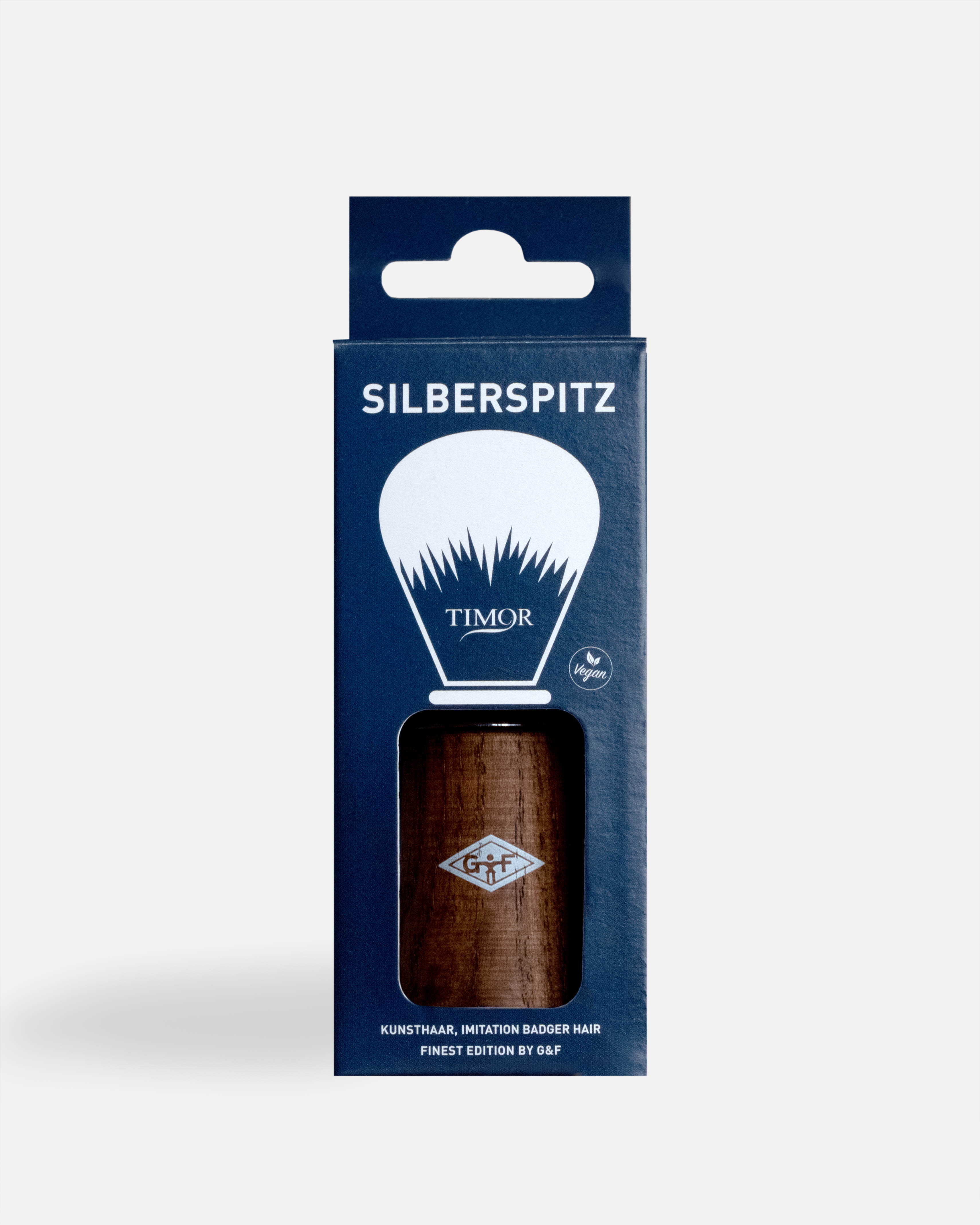 G&F Timor® Rasierpinsel – Veganes Synthetik-Haar – Dunkelbraun gebeiztes FSC®-Eschenholz