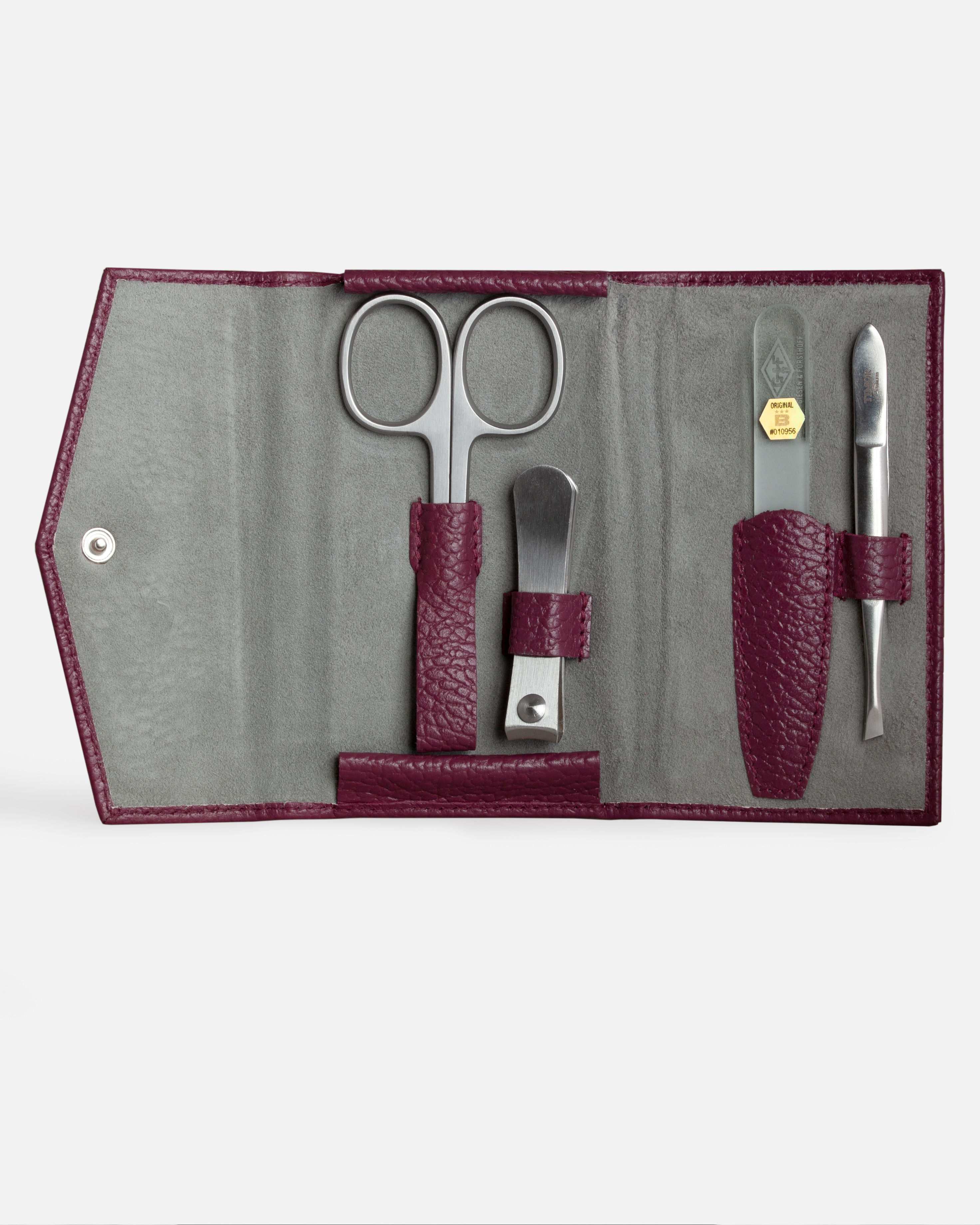 G&F Timor® 4-teiliges Manikürset weinrotes genarbtes Leder