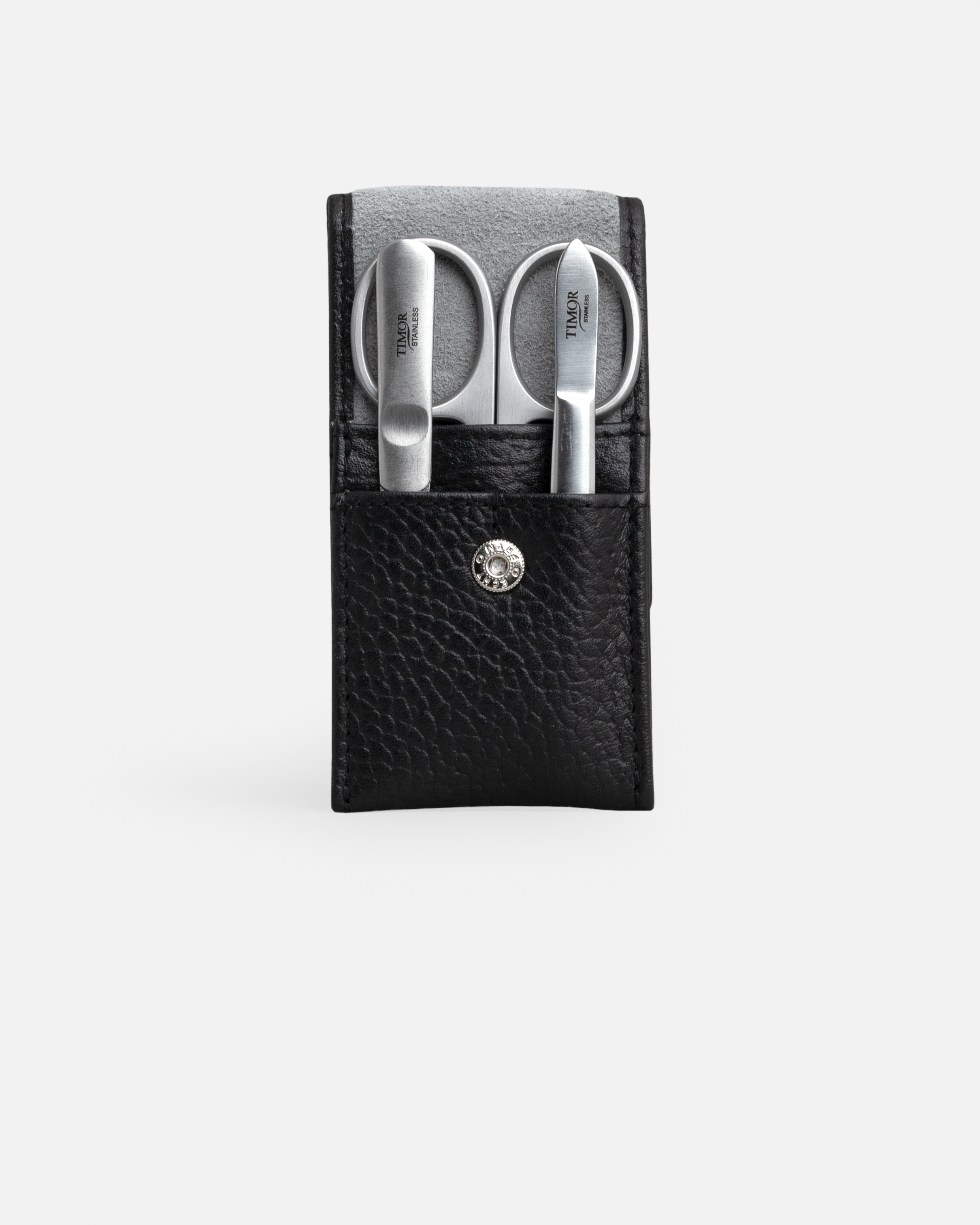 G&F Timor® 3-teiliges Manikürset genarbtes schwarzes Leder