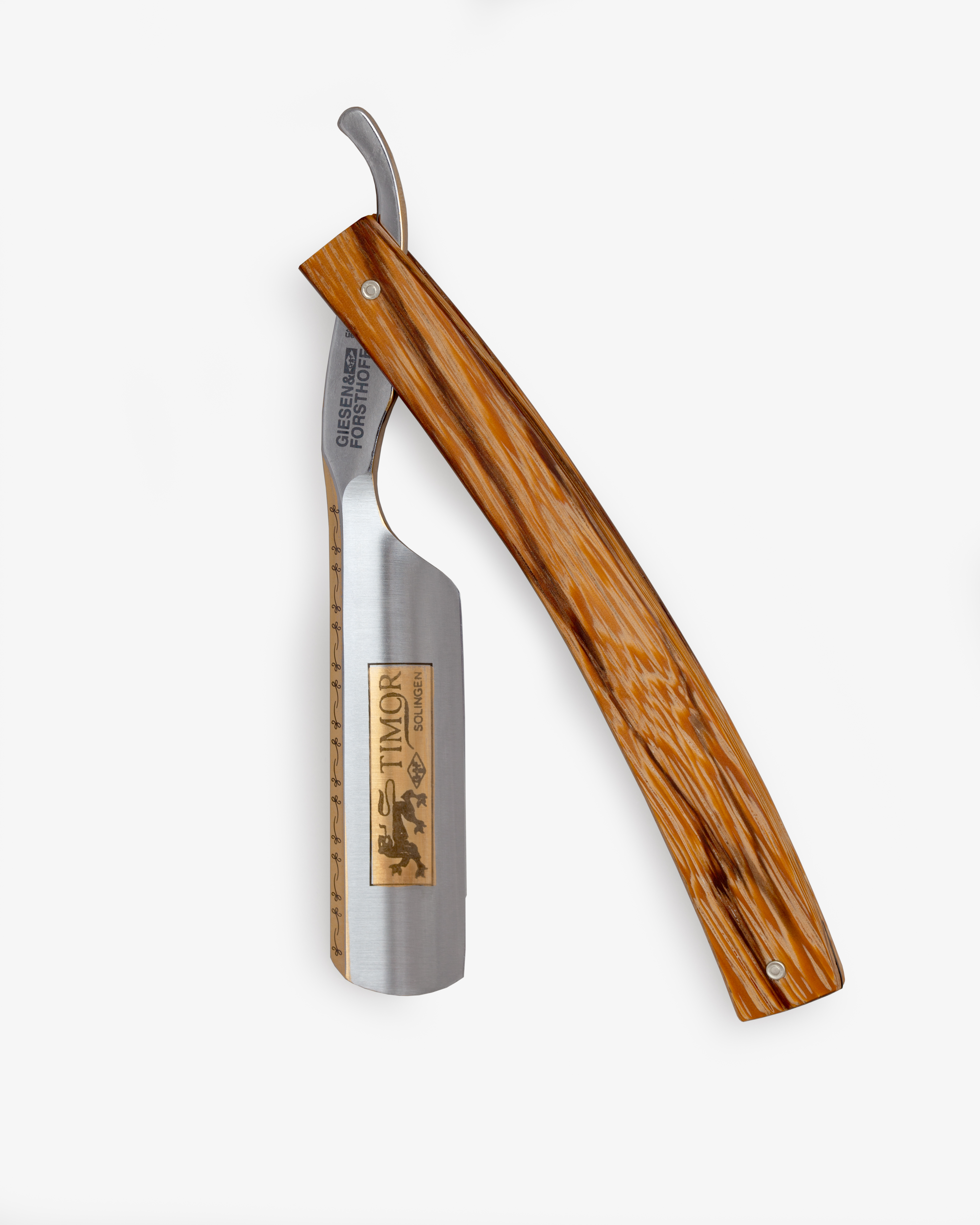 G&F Timor® Bergischer Löwe Rasiermesser 6/8 cs mit Marbleholzschale