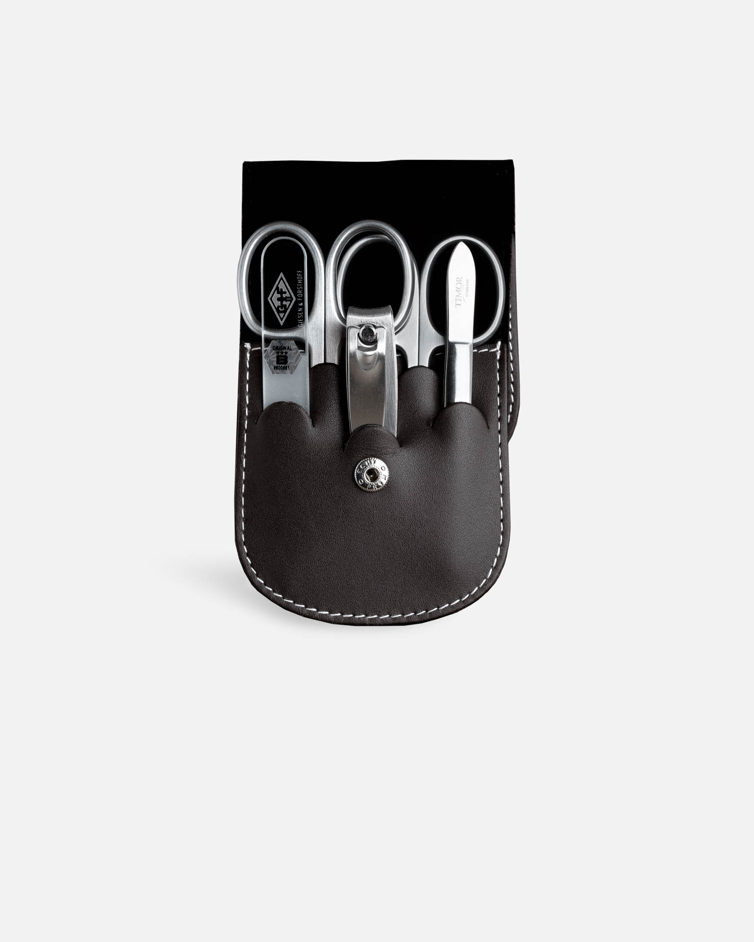 G&F Timor® 5-teiliges Manikürset braunes Leder mit heller Naht