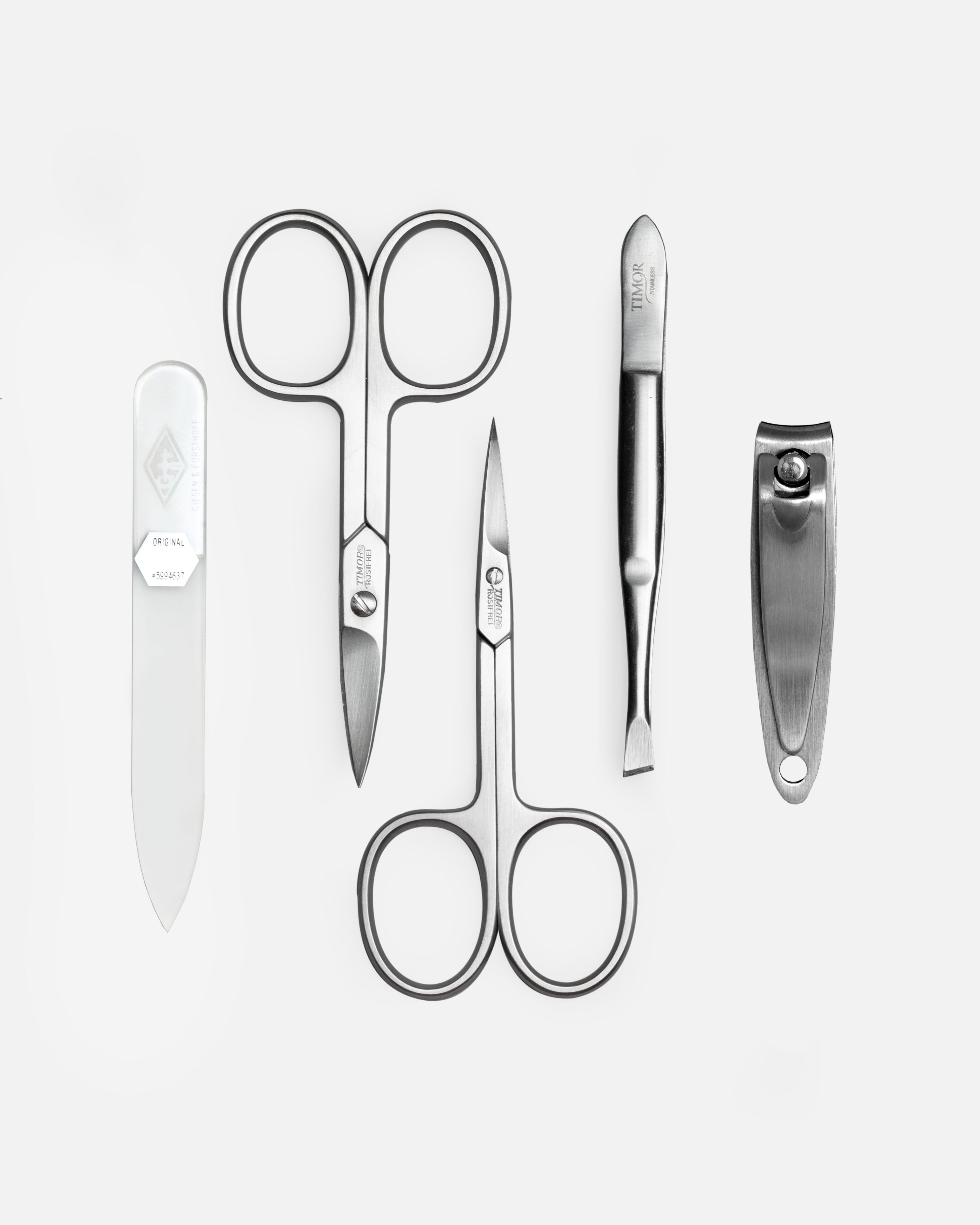G&F Timor® 5-teiliges Manikürset braunes Leder mit heller Naht