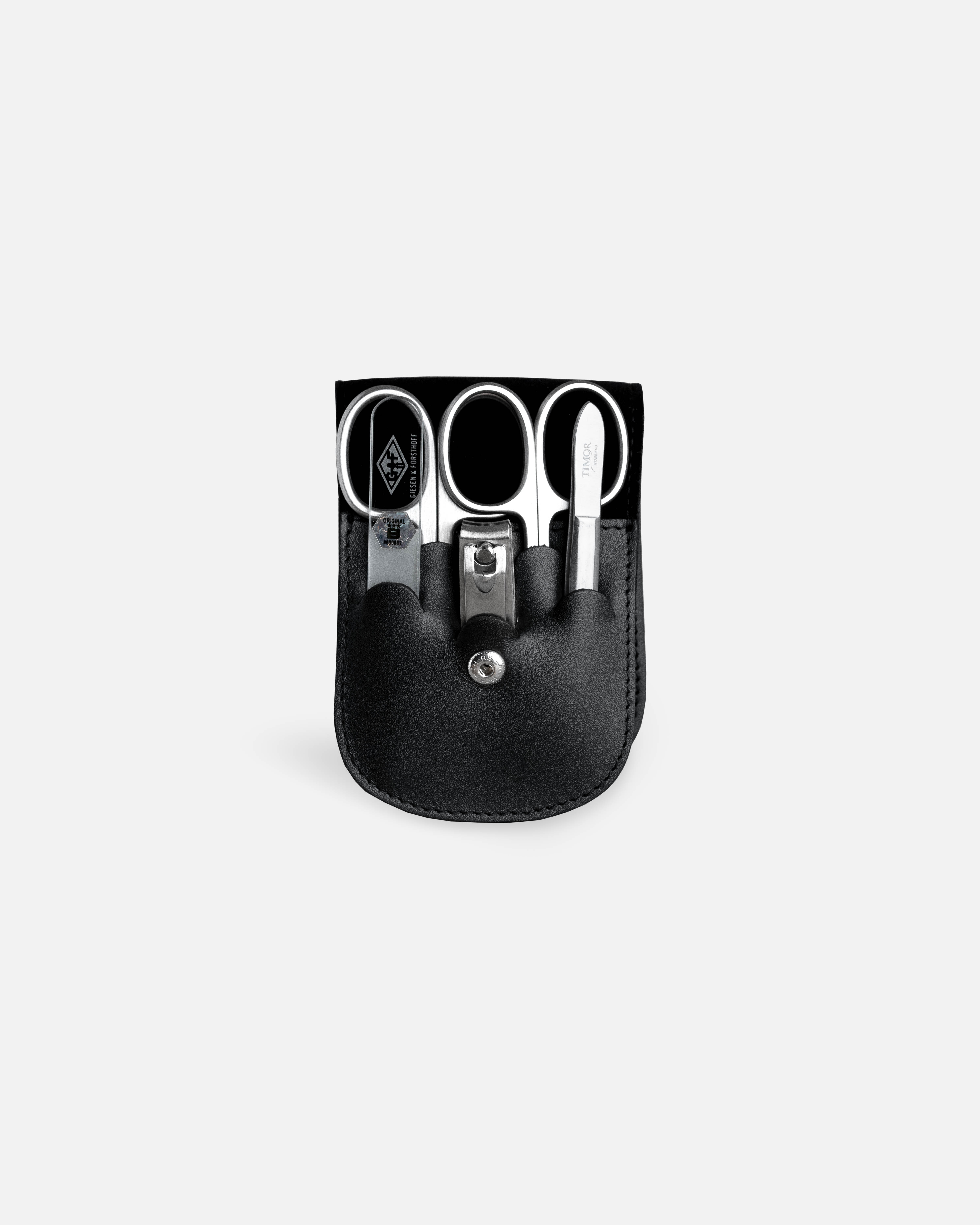 G&F Timor® 5-teiliges Manikürset schwarzes glattes Leder