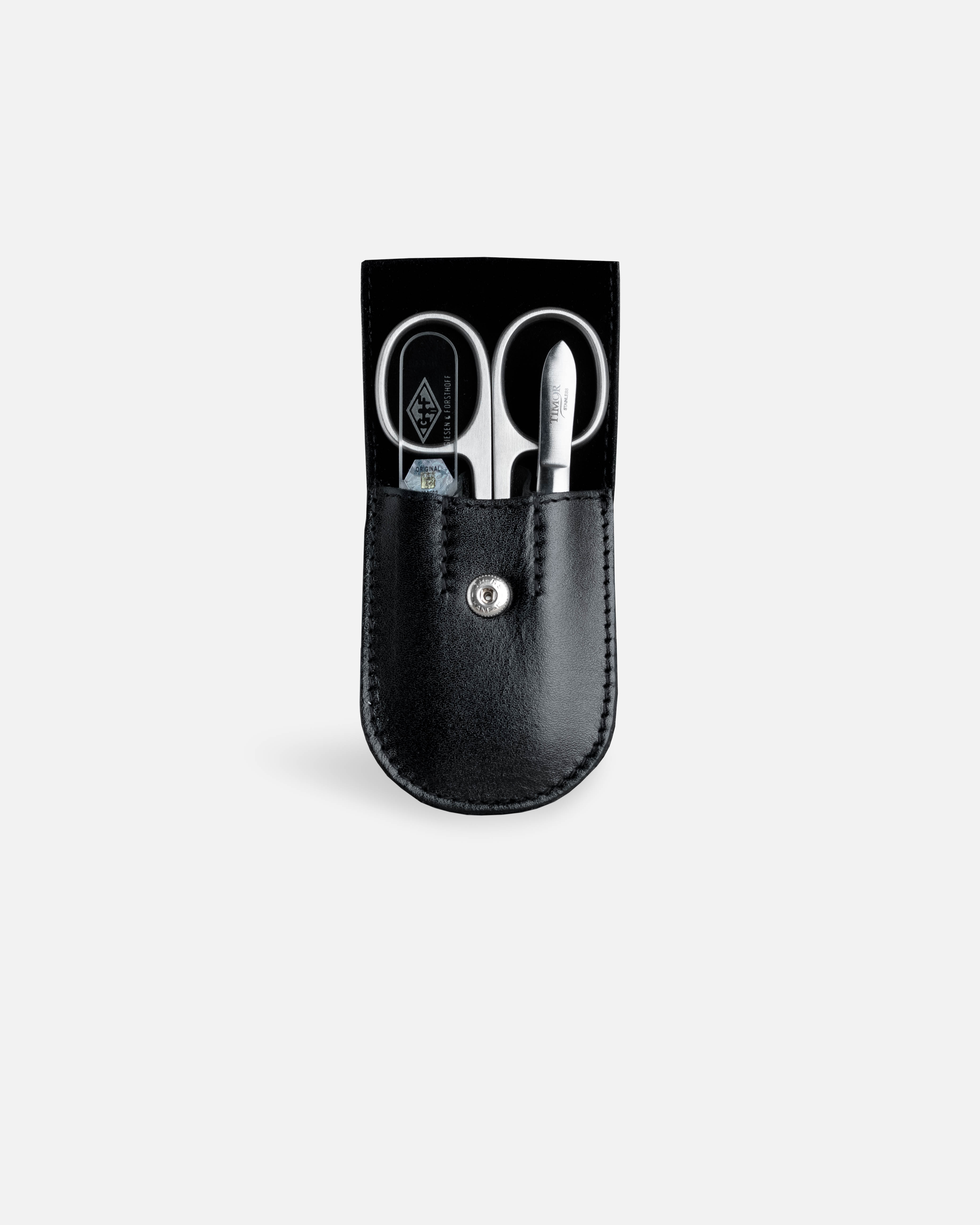 G&F Timor® 3-teiliges Manikürset schwarzes glattes Leder