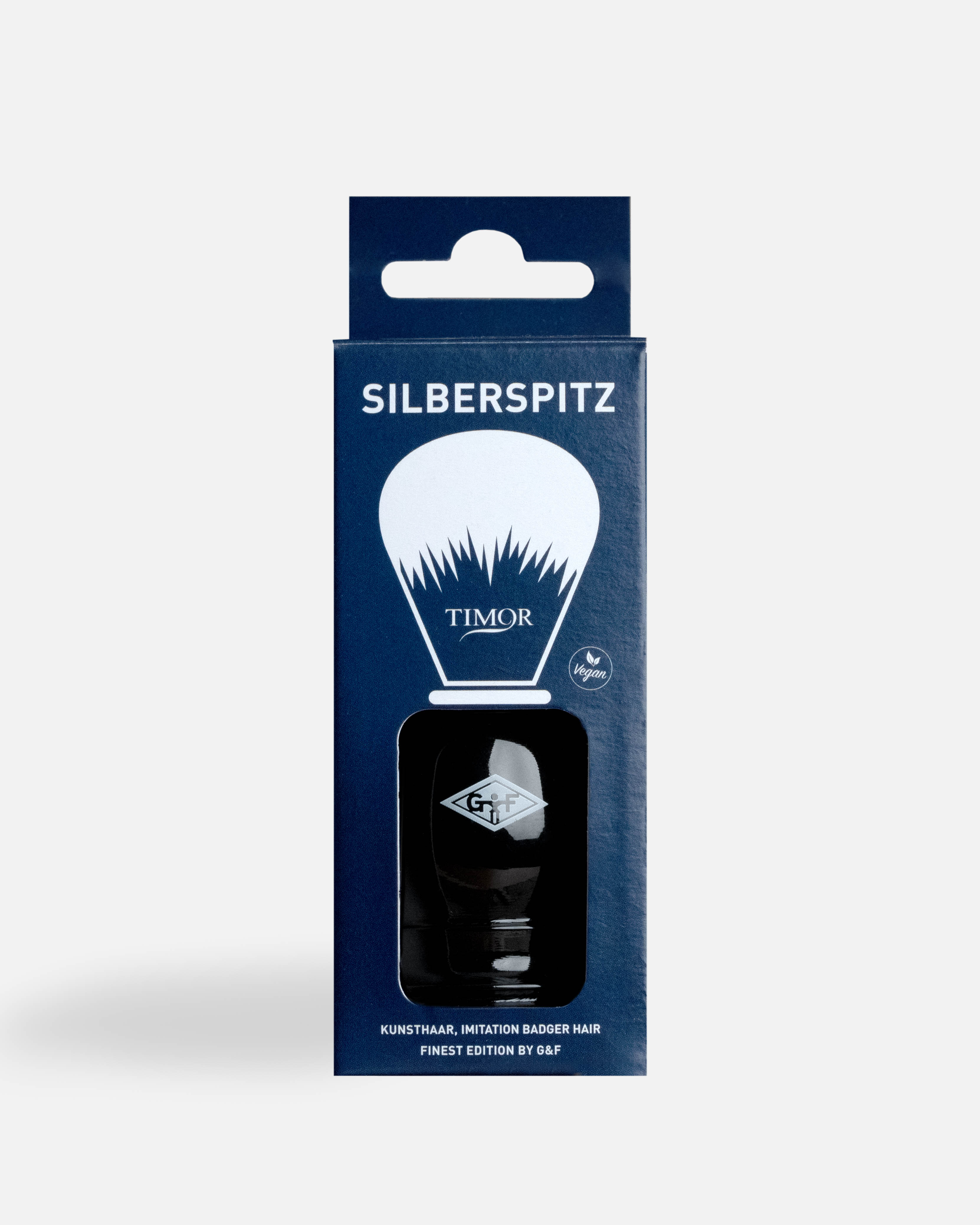 G&F Timor® Rasierpinsel Silberspitz – Vegan – Schwarzer Griff
