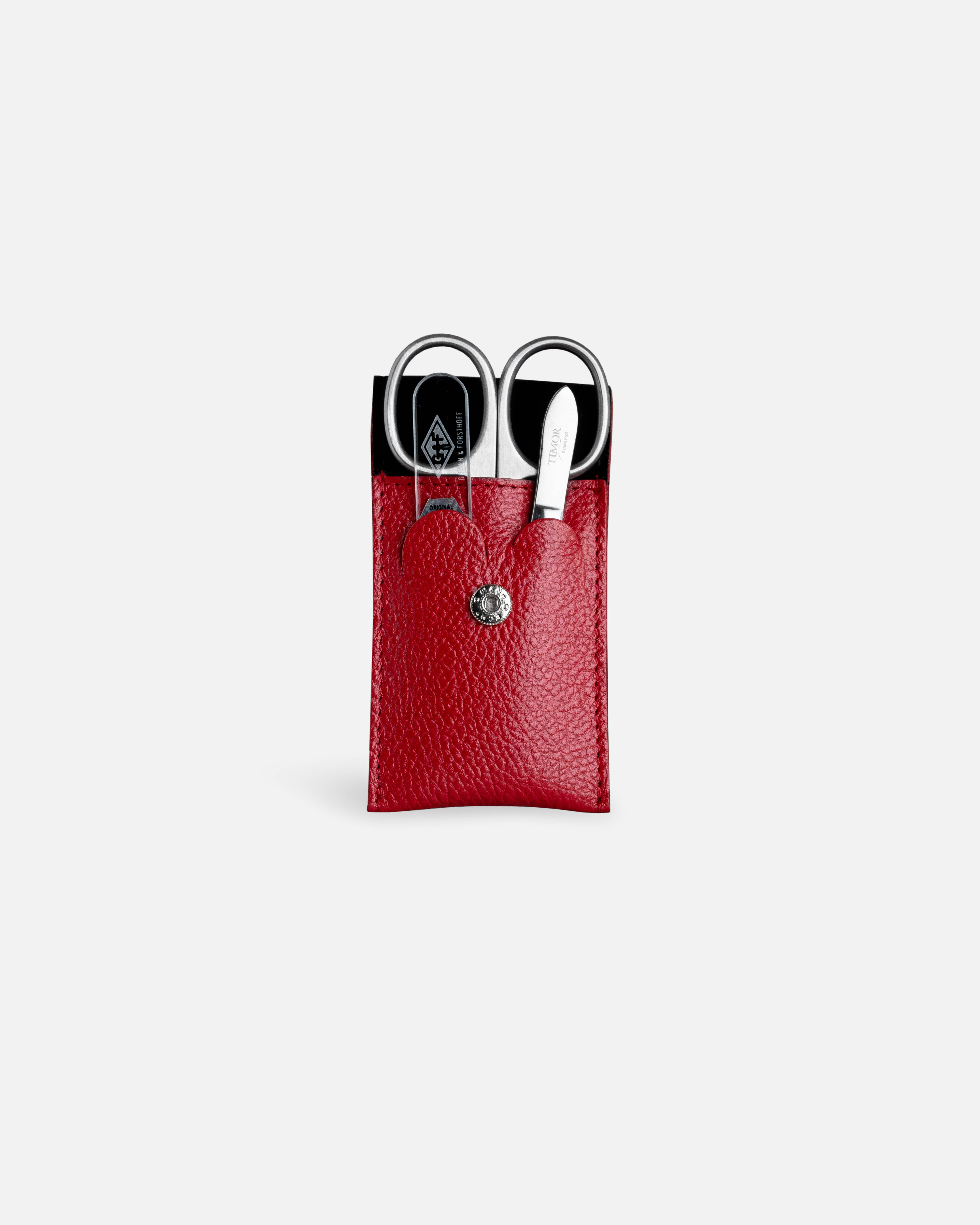 G&F Timor® 3-teiliges Manikürset rotes genarbtes Leder