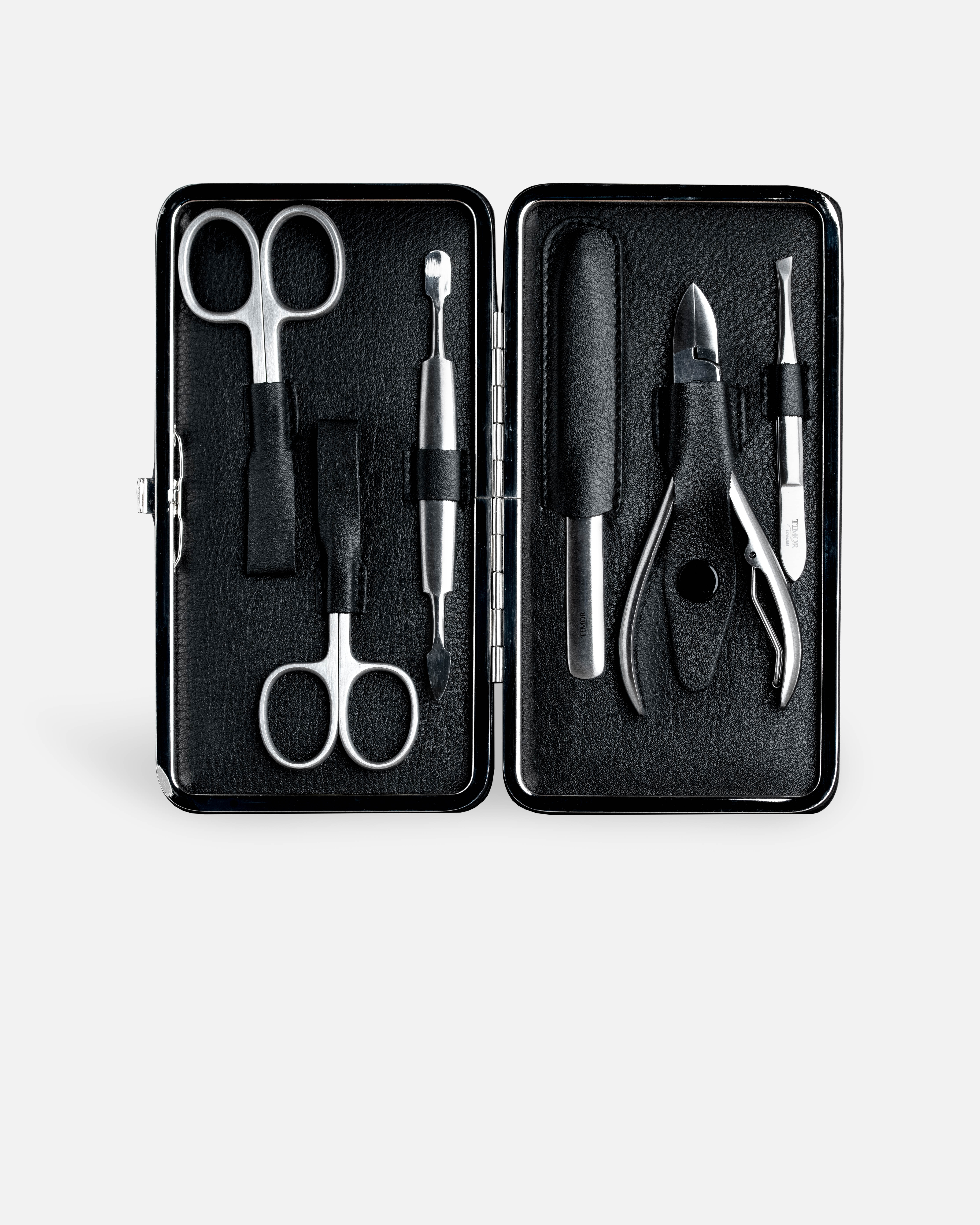G&F Timor® 6-teiliges Rahmen-Manikürset schwarzes Nappaleder