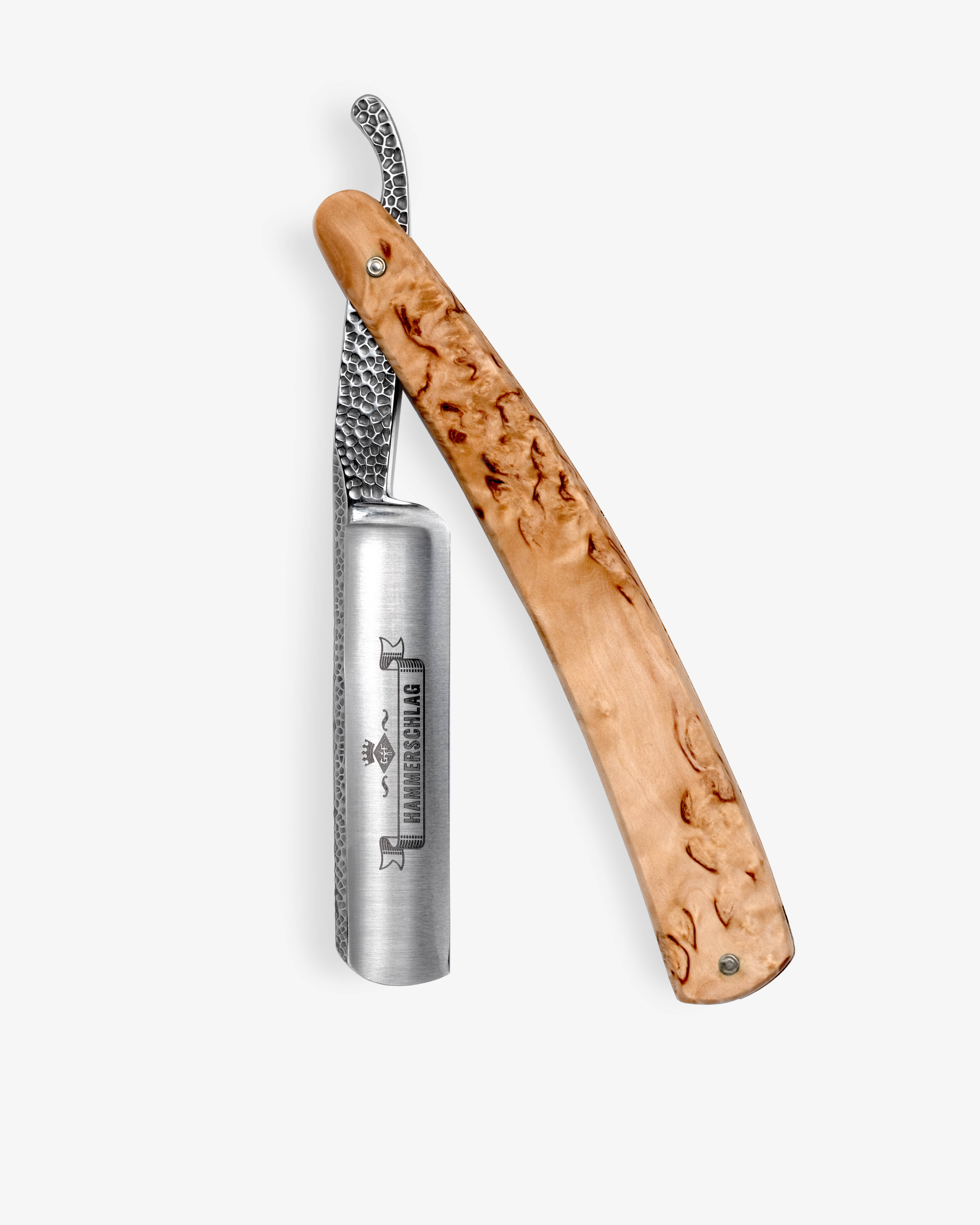 G&F Timor®Limitiertes Rasiermesser Hammerschlag 5/8 cs mit Maserbirkeschalen G&F Timor®Limitiertes Rasiermesser Hammerschlag 5/8 cs mit Maserbirkeschalen